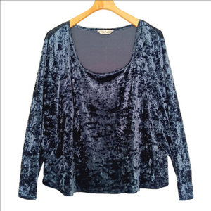 Agnes Orinda Blouse Women's‎ Size 4X Blue Velvet Top Stretch Long Sleeve Crop